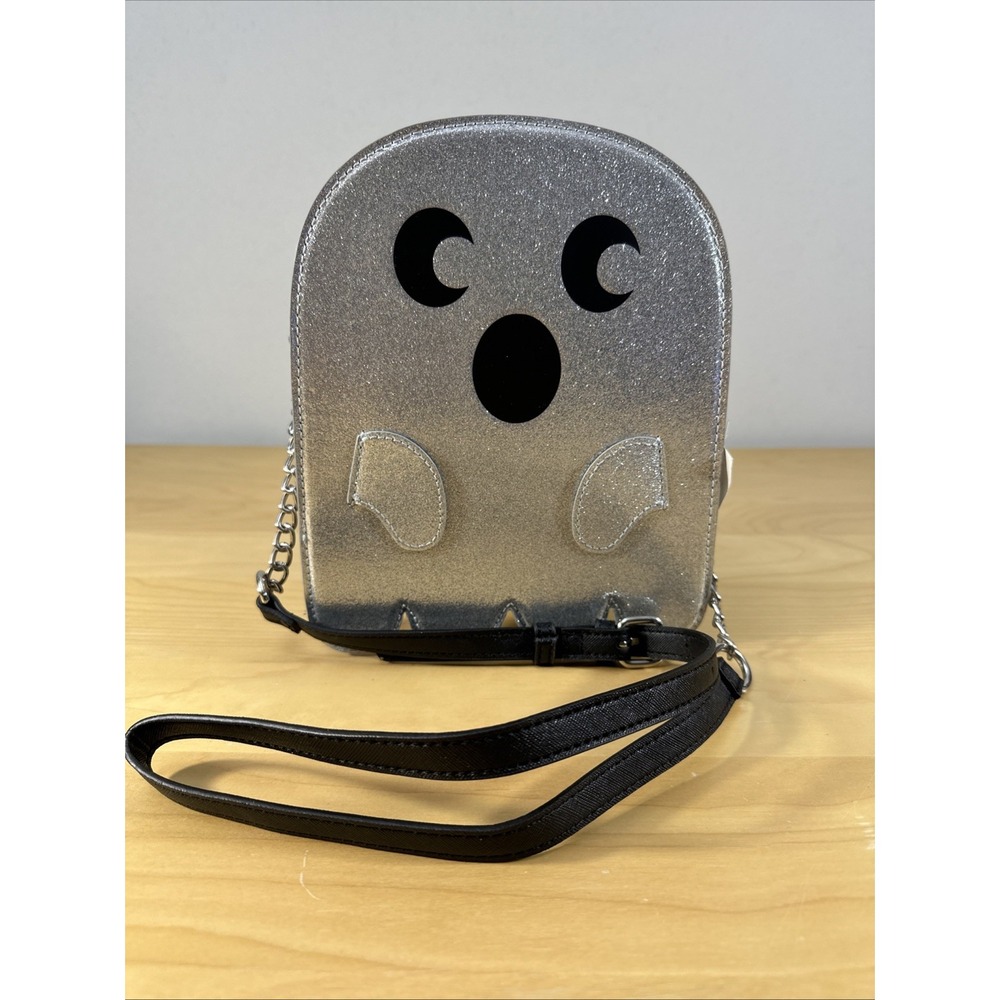 Mad Engine Silver Glitter Ghost Crossbody Purse Halloween NWT